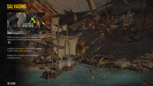 Tutorial screenshot of Skull and Bones video game interface.
