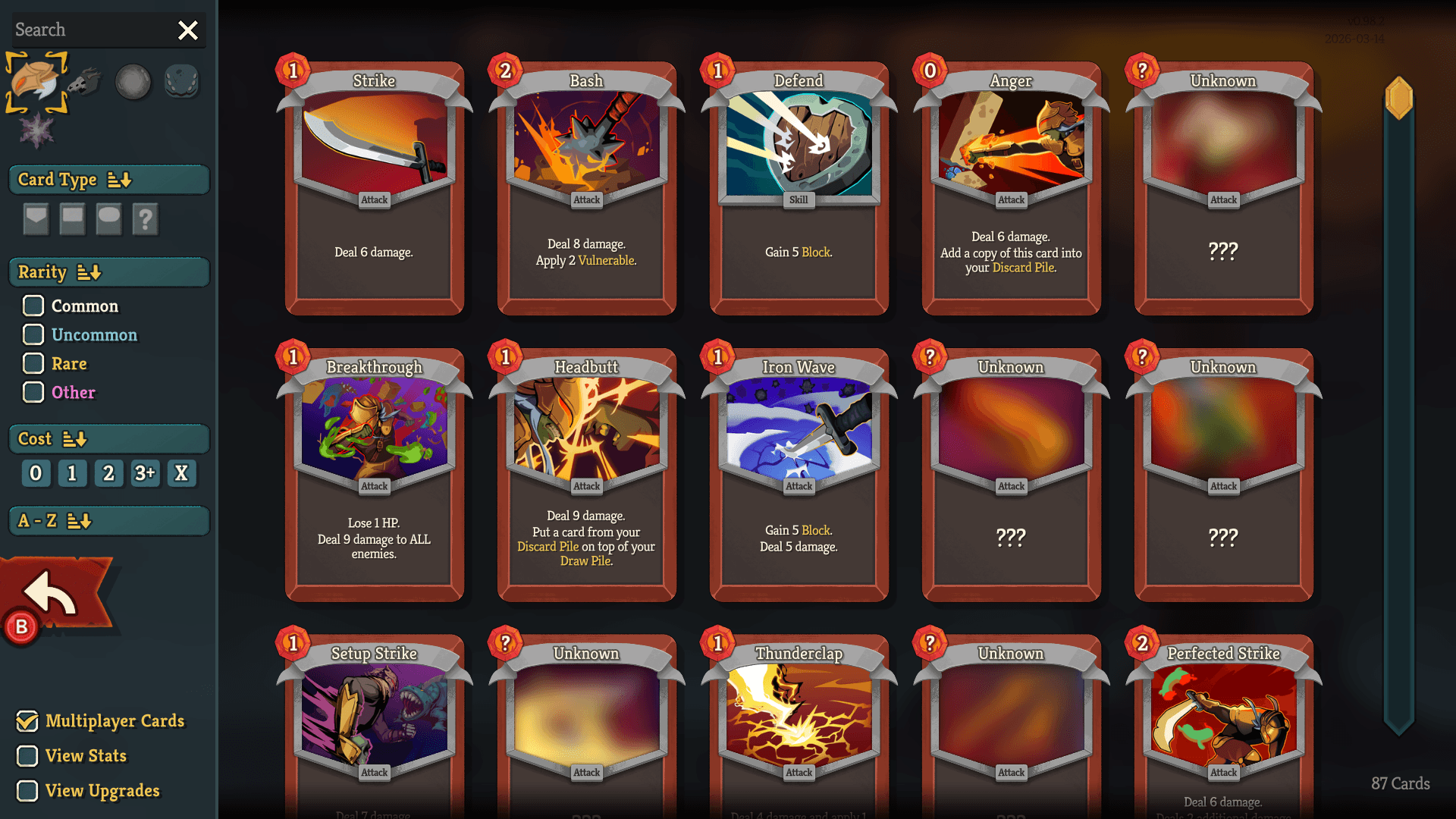 Cards screenshot of Slay The Spire 2 video game interface.