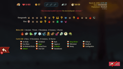 Stats screenshot of Slay The Spire 2 video game interface.
