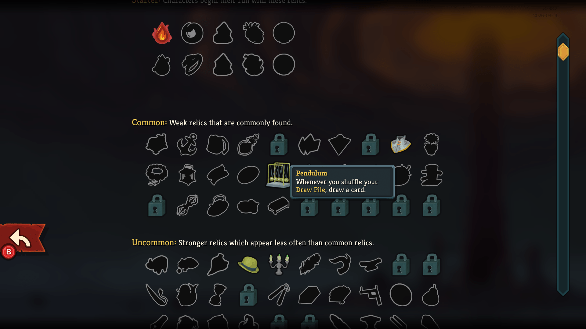 Relics screenshot of Slay The Spire 2 video game interface.