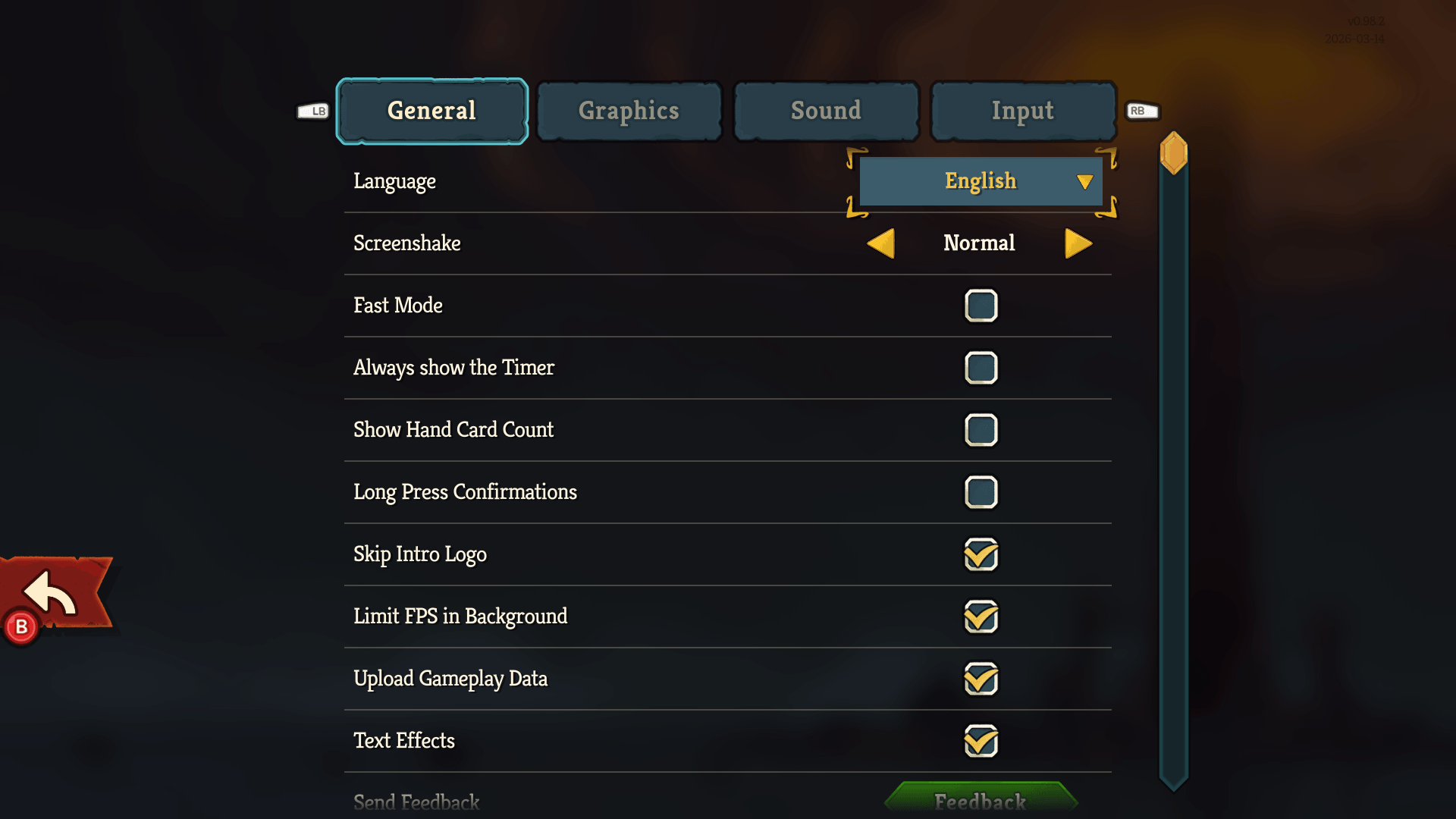 Settings screenshot of Slay The Spire 2 video game interface.
