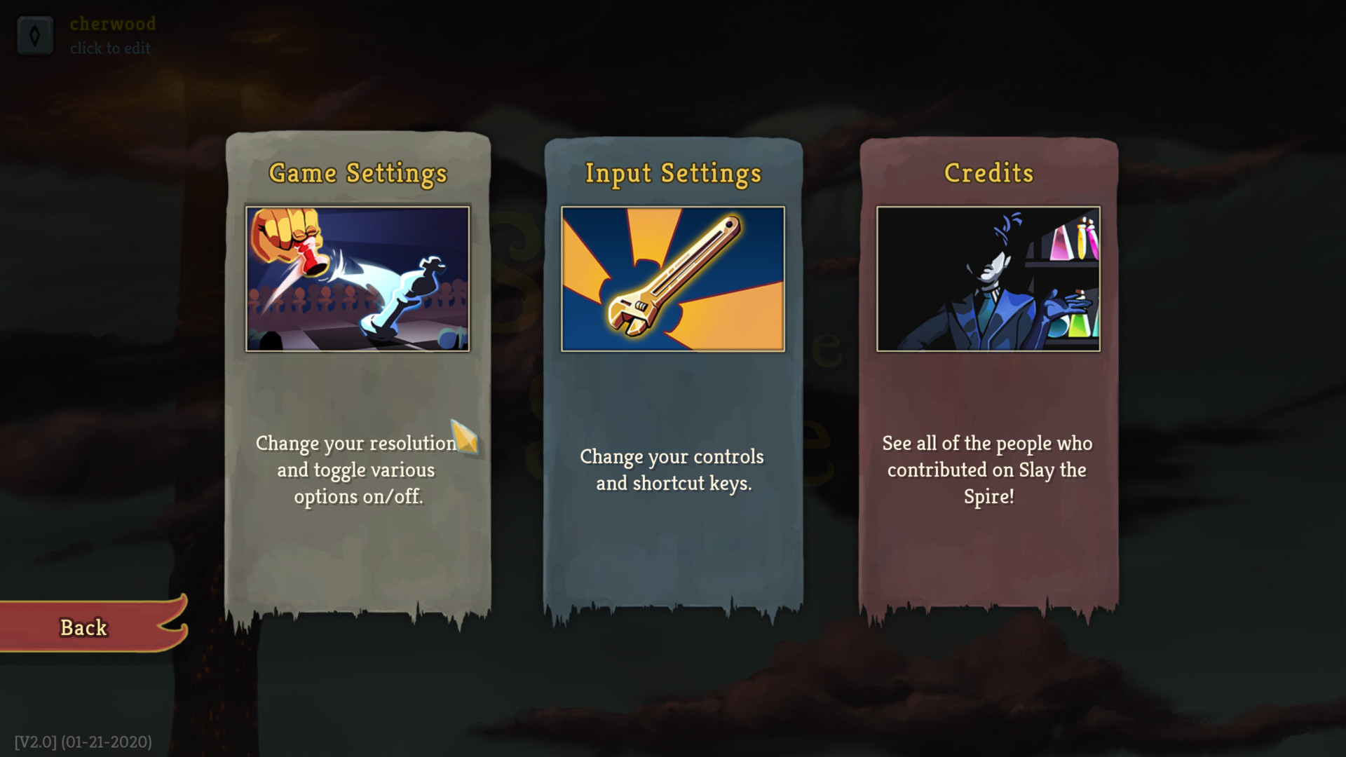 Settings screenshot of Slay the Spire video game interface.