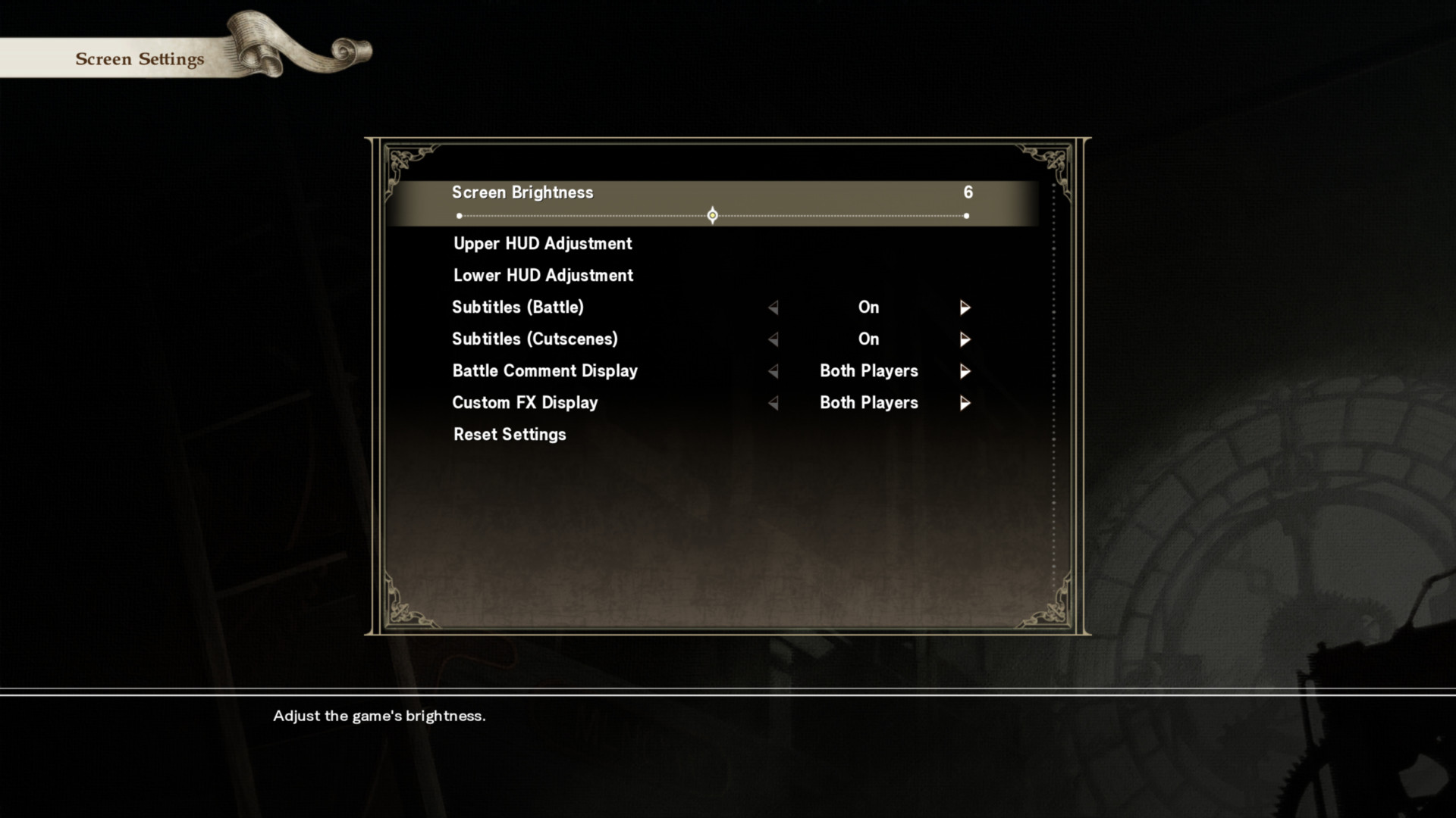 Screen settings screenshot of SoulCalibur VI video game interface.
