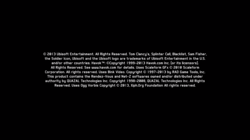 Splash Screen screenshot of Splinter Cell: Blacklist video game interface.