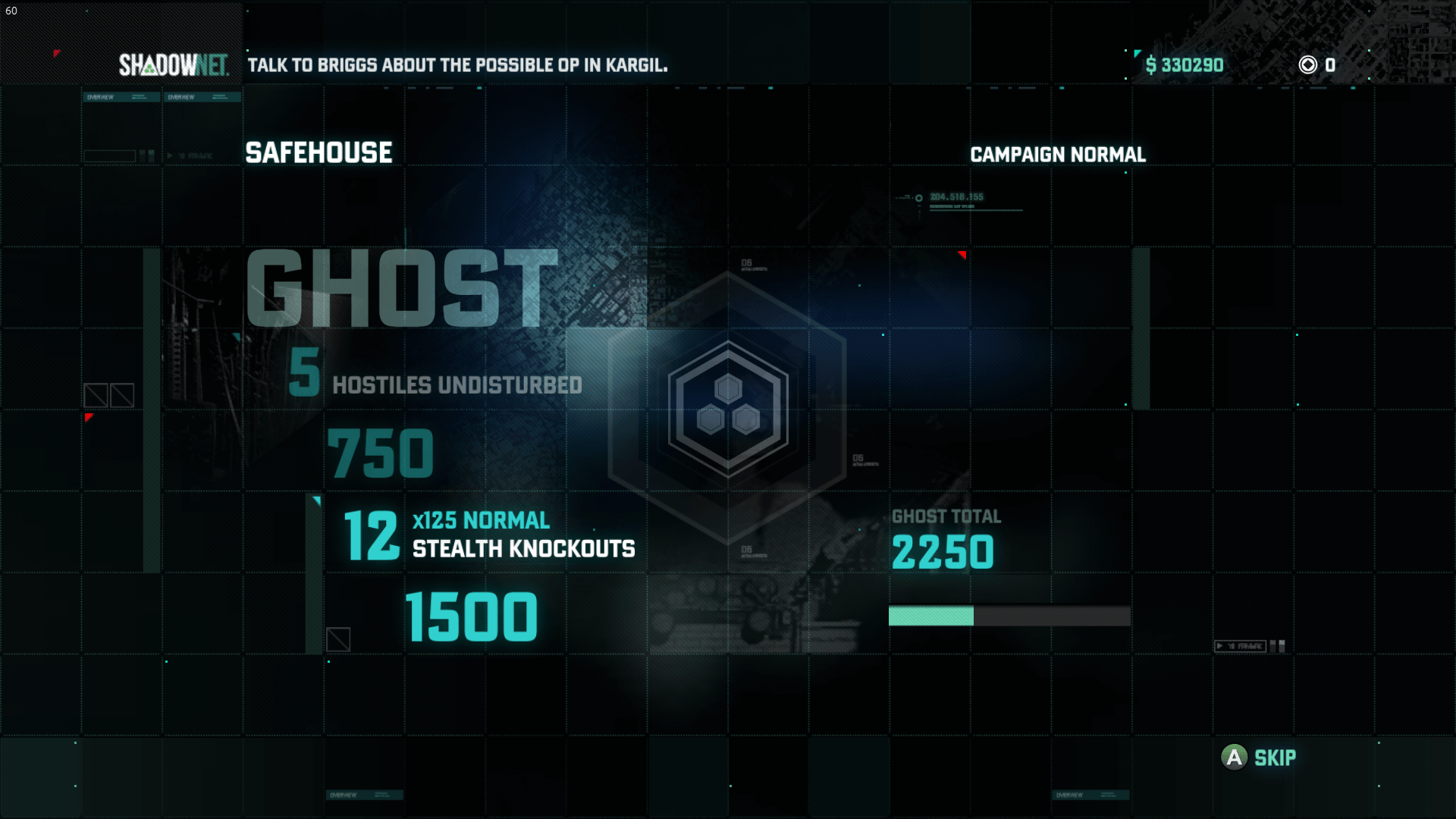 Mission Complete screenshot of Splinter Cell: Blacklist video game interface.