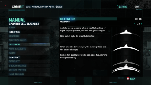 Tutorial screenshot of Splinter Cell: Blacklist video game interface.