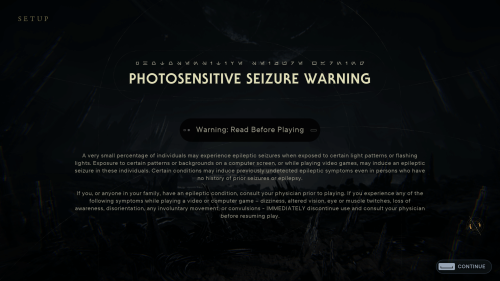 Epilepsy Warning screenshot of Star Wars Jedi: Survivor video game interface.