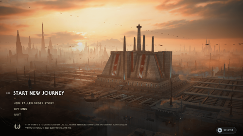 Main Menu screenshot of Star Wars Jedi: Survivor video game interface.