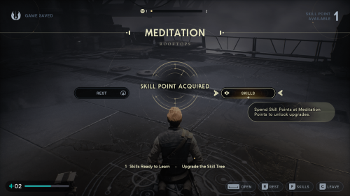 Meditation screenshot of Star Wars Jedi: Survivor video game interface.