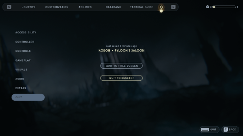Quit screenshot of Star Wars Jedi: Survivor video game interface.