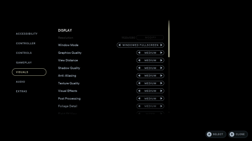 Visuals screenshot of Star Wars Jedi: Survivor video game interface.