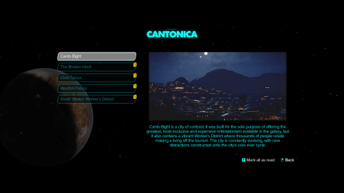 Lore screenshot of Star Wars Outlaws video game interface.