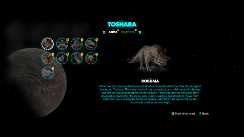 Lore screenshot of Star Wars Outlaws video game interface.