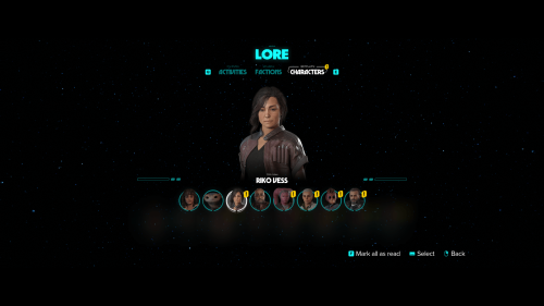 Lore screenshot of Star Wars Outlaws video game interface.