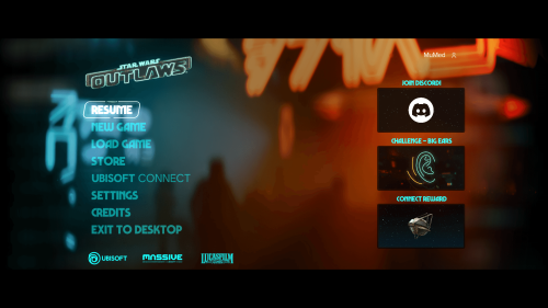 Main Menu screenshot of Star Wars Outlaws video game interface.