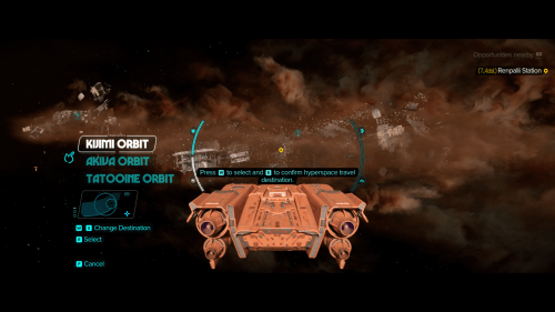 Space Travel screenshot of Star Wars Outlaws video game interface.