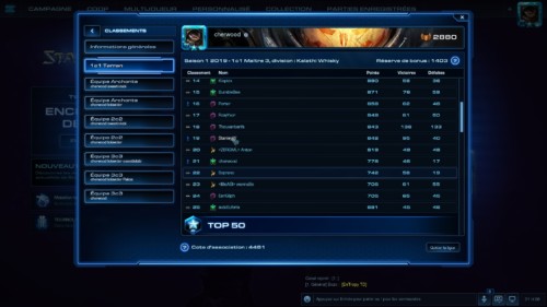 Ladder current season screenshot of Starcraft II: Legacy of the Void video game interface.