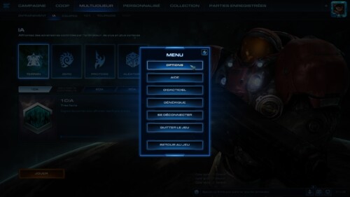 Menu screenshot of Starcraft II: Legacy of the Void video game interface.