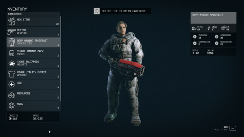 Inventory screenshot of Starfield video game interface.