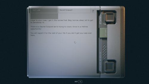 Note screenshot of Starfield video game interface.