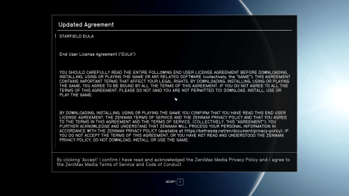 Pop Up screenshot of Starfield video game interface.