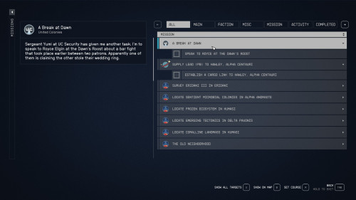 Quest screenshot of Starfield video game interface.