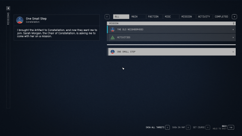 Quest screenshot of Starfield video game interface.