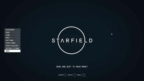 Quit screenshot of Starfield video game interface.