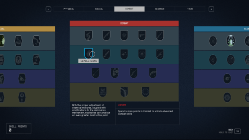 Skill Tree screenshot of Starfield video game interface.