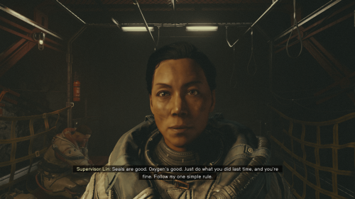 Subtitles screenshot of Starfield video game interface.