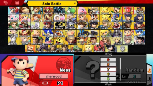 Computer level screenshot of Super Smash Bros. Ultimate video game interface.