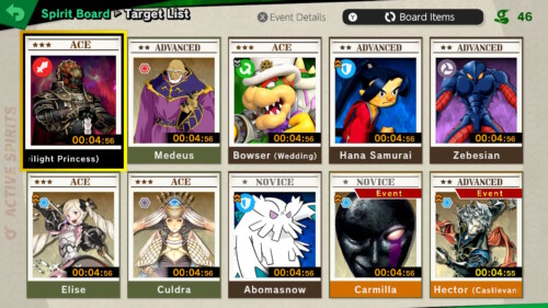 Target list screenshot of Super Smash Bros. Ultimate video game interface.