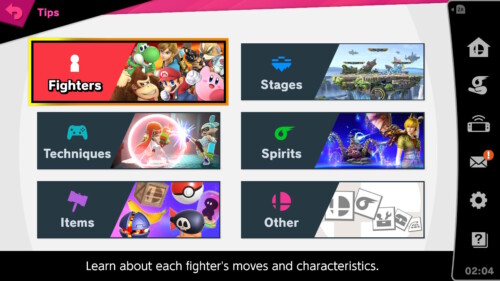 Tips screenshot of Super Smash Bros. Ultimate video game interface.