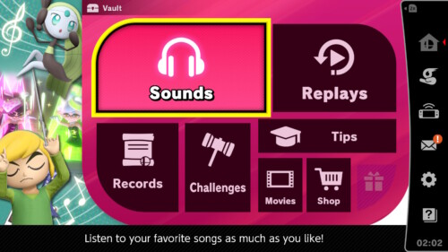Vault screenshot of Super Smash Bros. Ultimate video game interface.