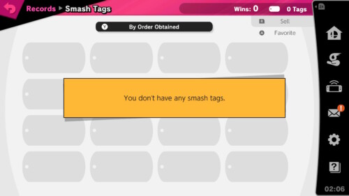 You don't have any tags screenshot of Super Smash Bros. Ultimate video game interface.