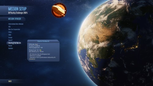 Mission sponsor screenshot of Surviving Mars video game interface.