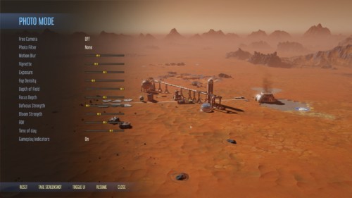 Photo mode screenshot of Surviving Mars video game interface.