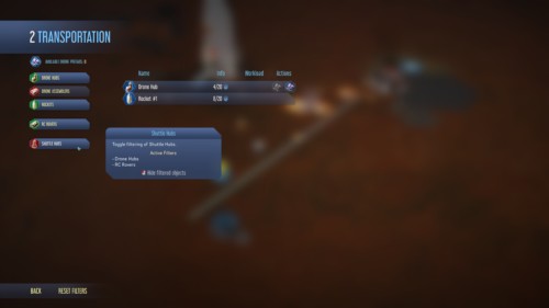 Transportation screenshot of Surviving Mars video game interface.
