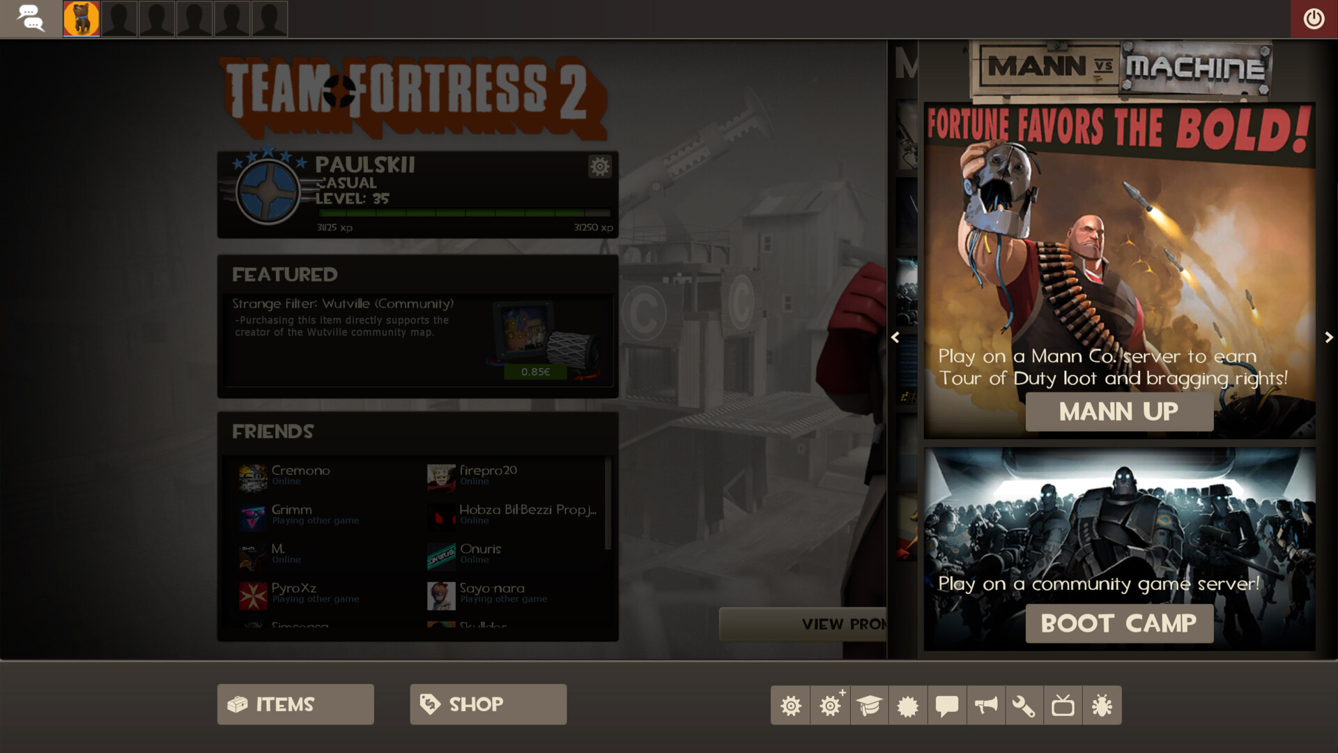 Mann vs Machine server screenshot of Team Fortress 2 video game interface.