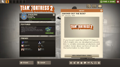 News blog screenshot of Team Fortress 2 video game interface.