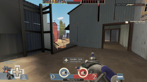 Player healed by screenshot of Team Fortress 2 video game interface.