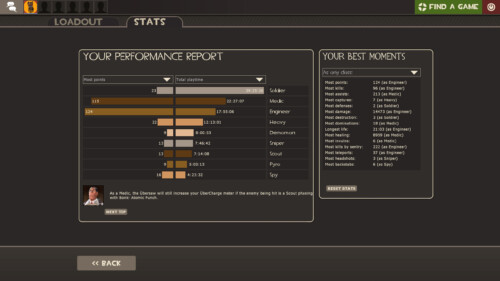 Stats screenshot of Team Fortress 2 video game interface.