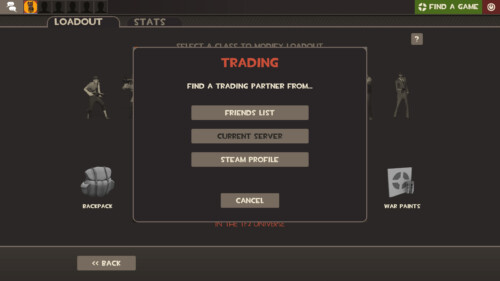 Trading screenshot of Team Fortress 2 video game interface.
