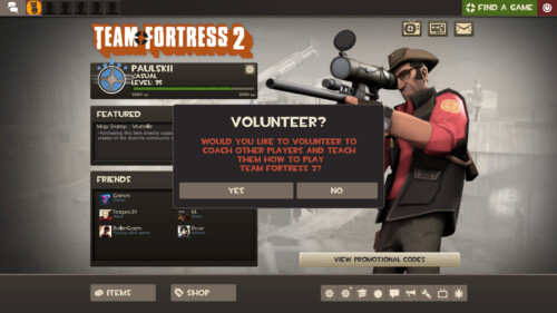 Volunteer screenshot of Team Fortress 2 video game interface.