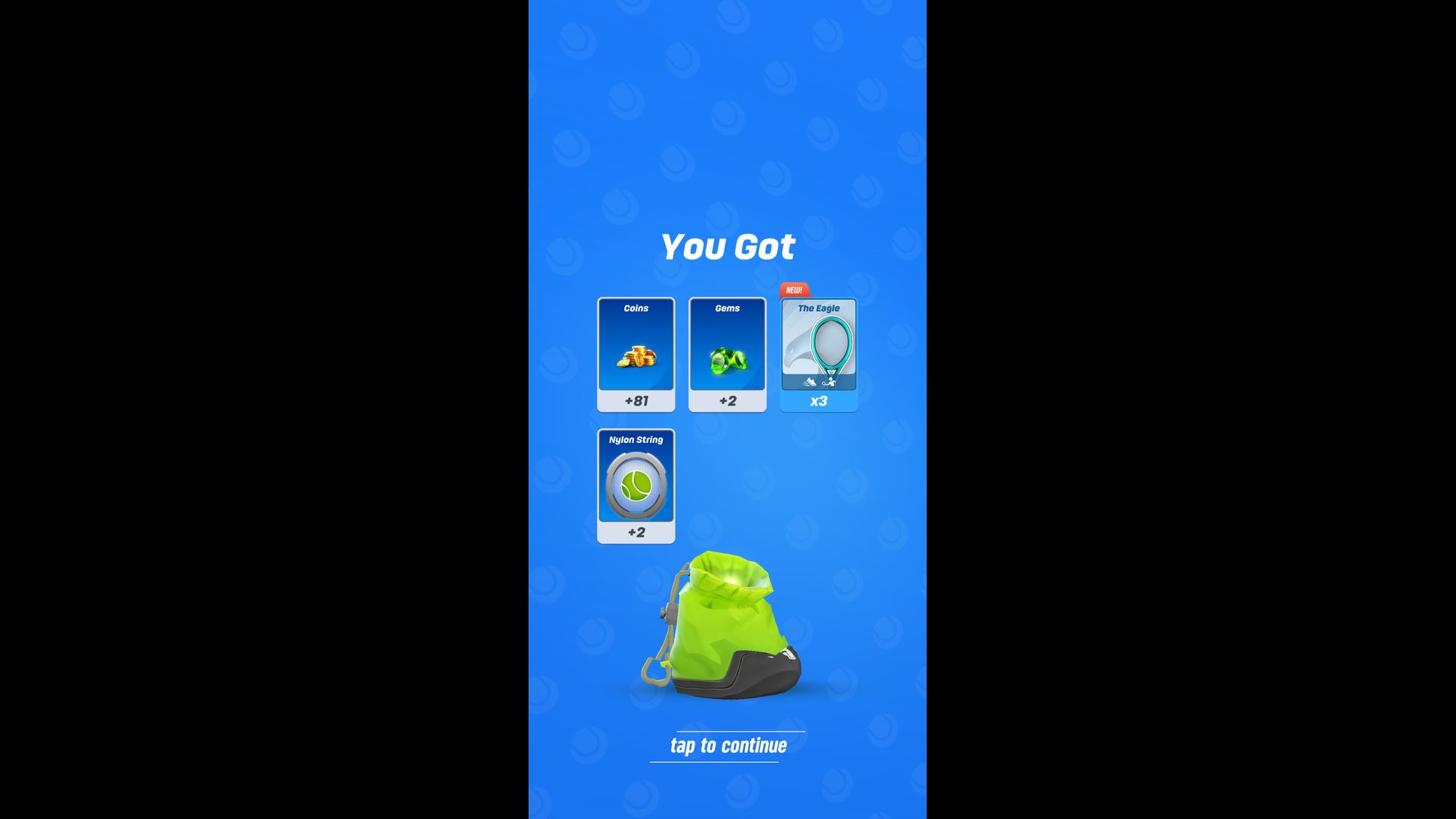 Lootbox Opening screenshot of Tennis Clash video game interface.