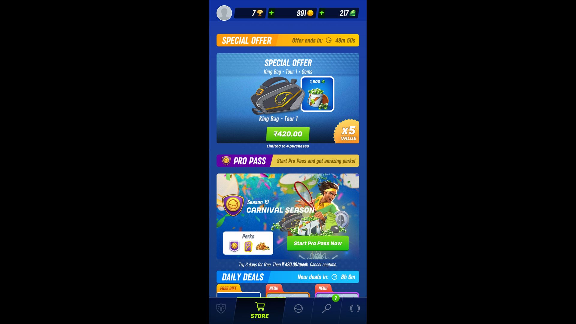 Store screenshot of Tennis Clash video game interface.