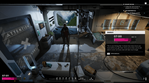 Hint screenshot of The Alters video game interface.