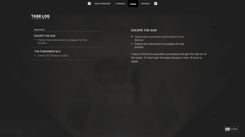 Quest screenshot of The Alters video game interface.