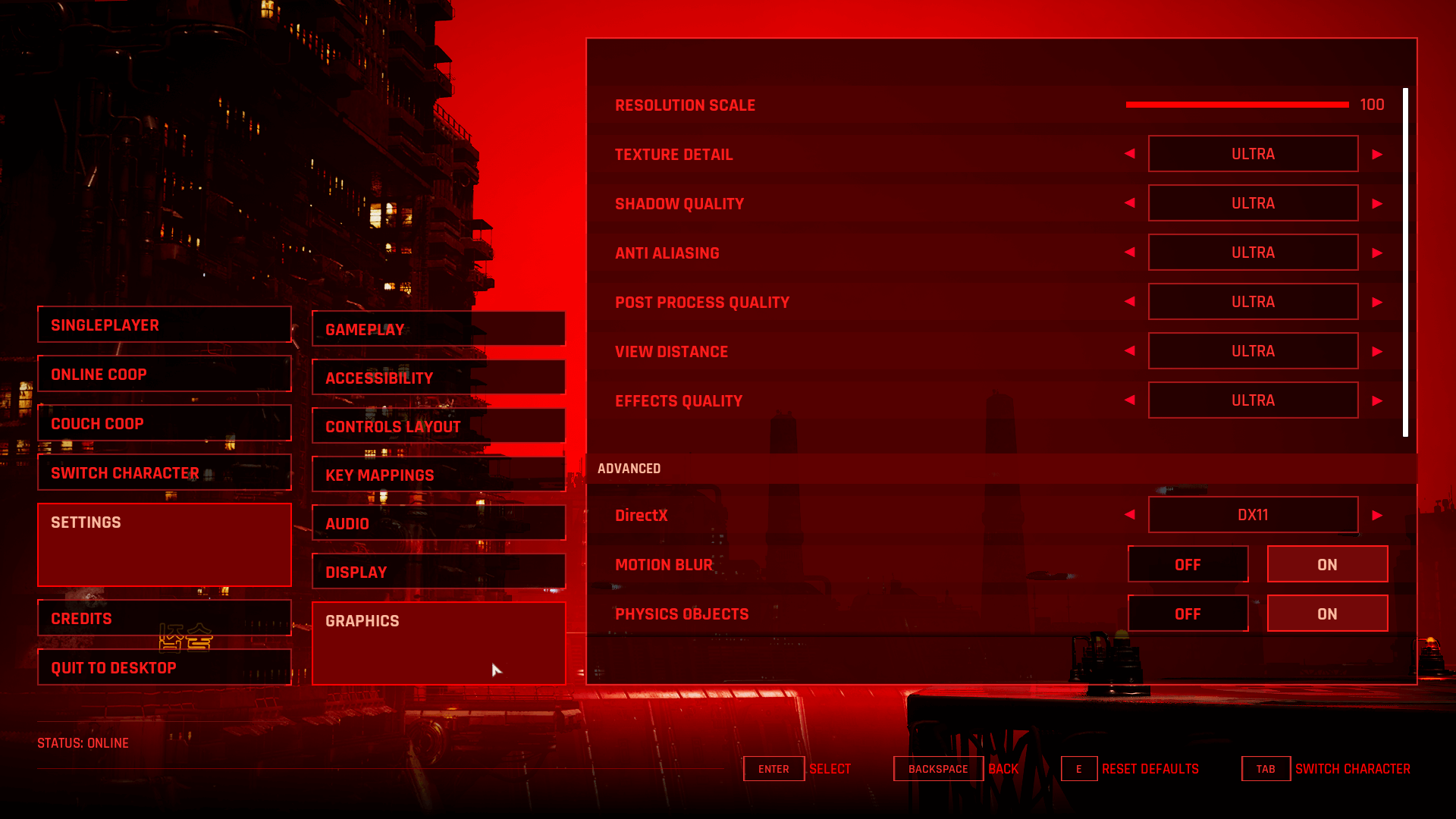 Graphics screenshot of The Ascent video game interface.
