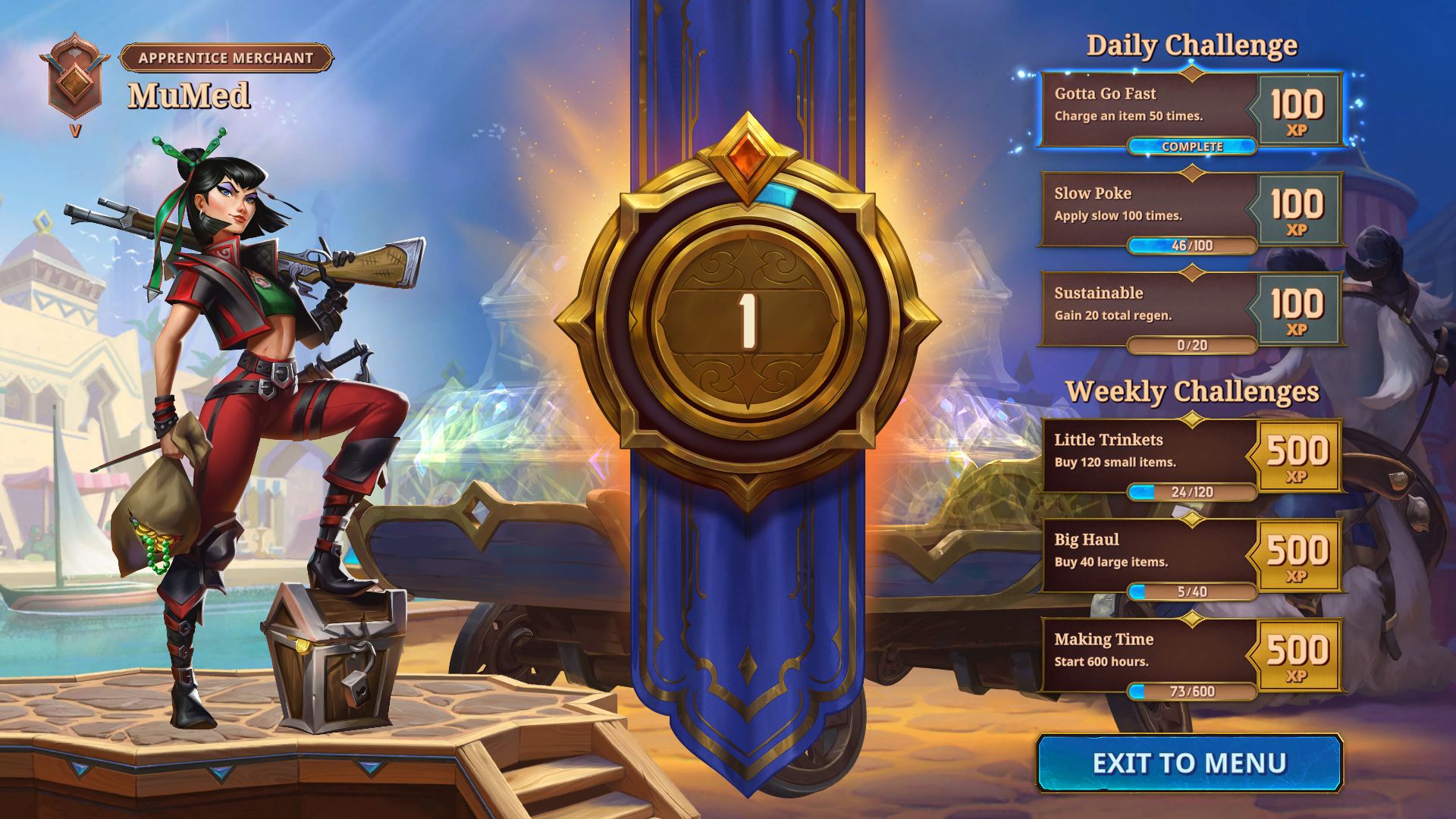 Challenges screenshot of The Bazaar video game interface.